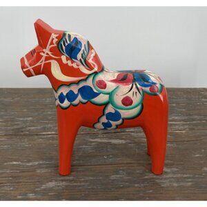 Vintage Swedish Wooden Dala Horse Grannas Olsson Beautiful Hand Painted Orange 6